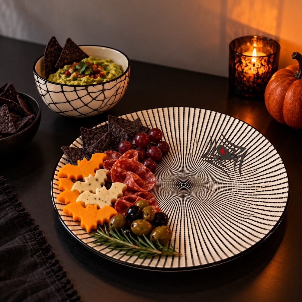Royal Norfolk & Boston Warehouse Plate and Bowl Set Spider Web Halloween Party